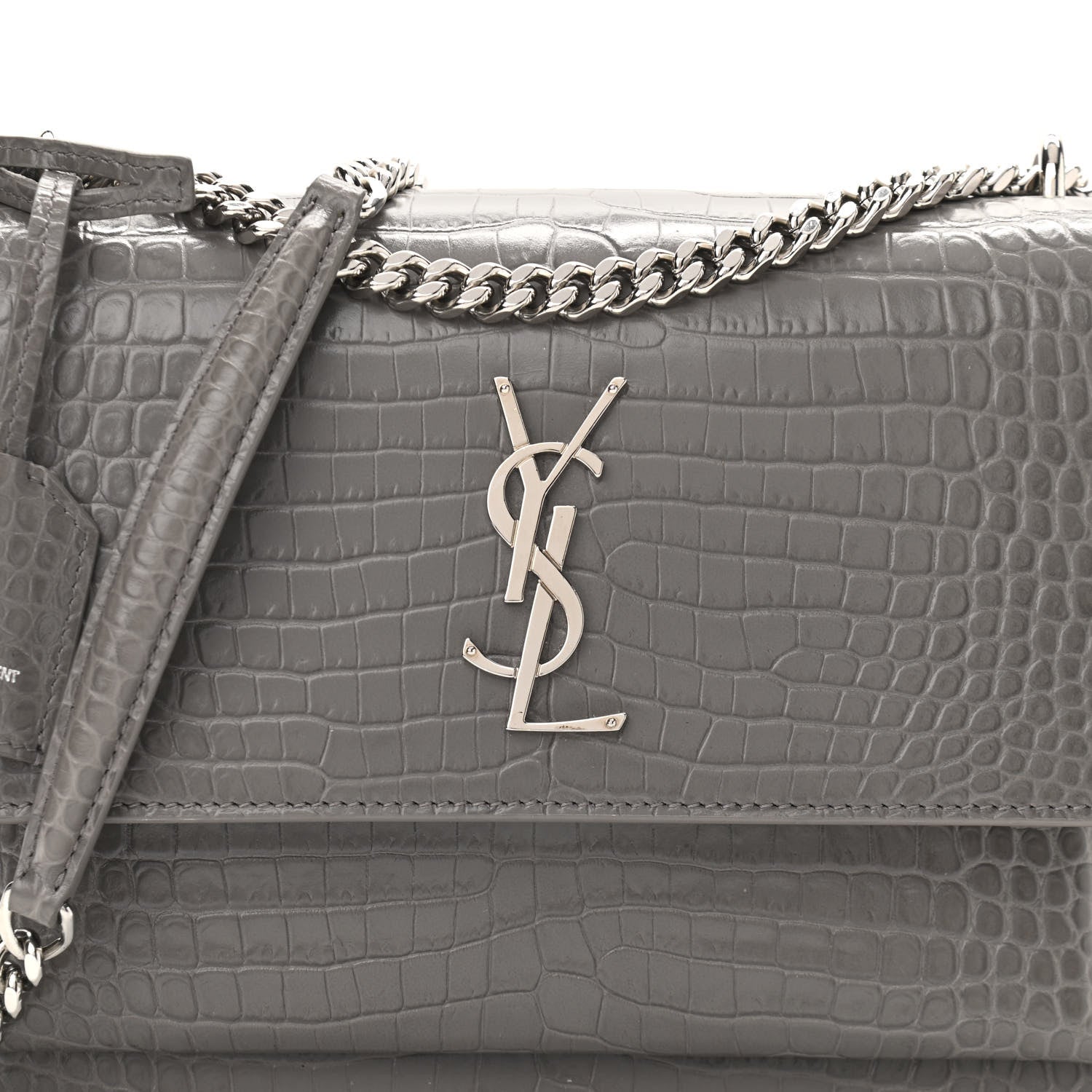 Saint Laurent Calfskin Crocodile Embossed Medium Monogram Sunset Fog 7 of 9