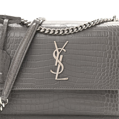Saint Laurent Calfskin Crocodile Embossed Medium Monogram Sunset Fog 7 of 9