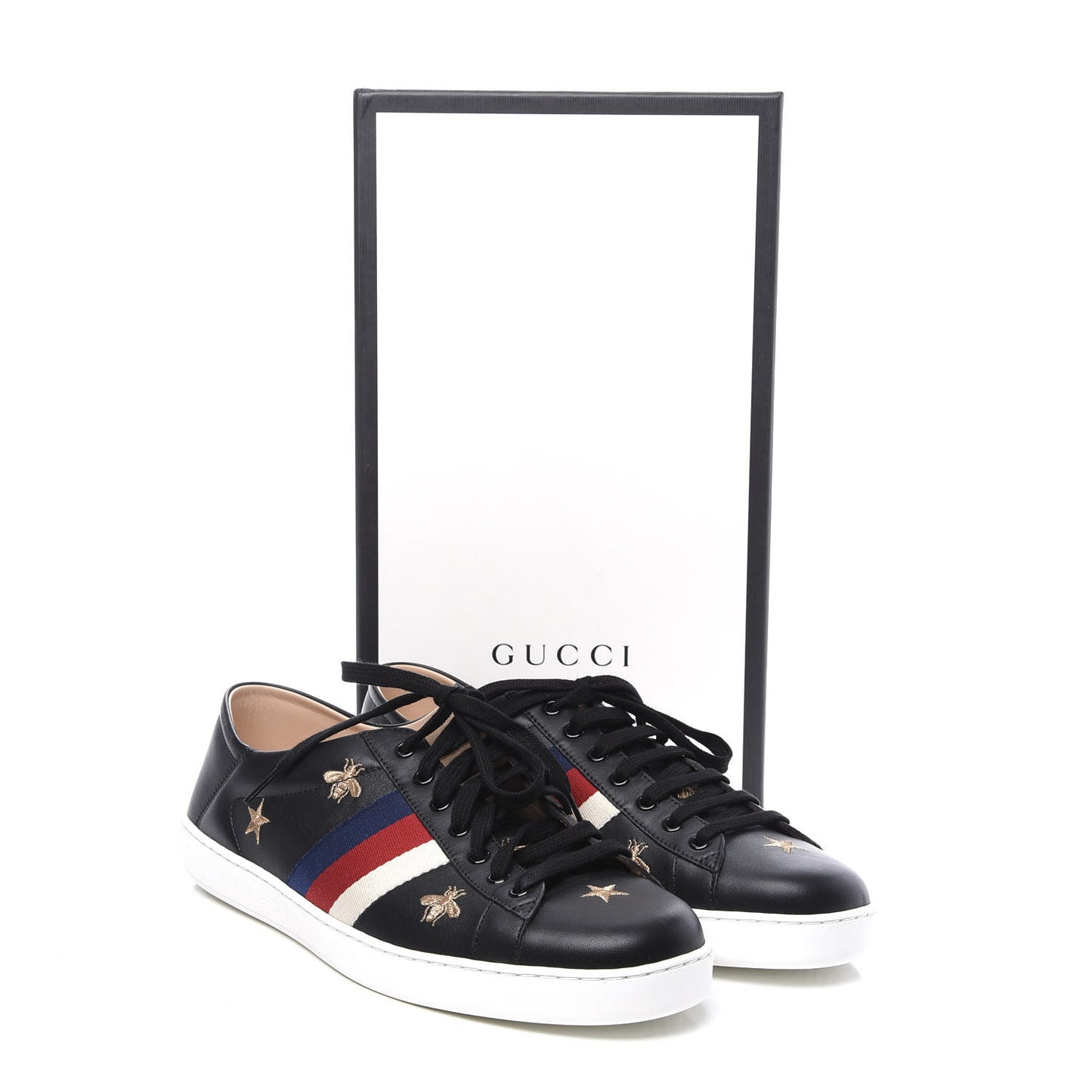 Calfskin Bee Star Embroidered Mens Sylvie Web Ace Sneakers 11 Black