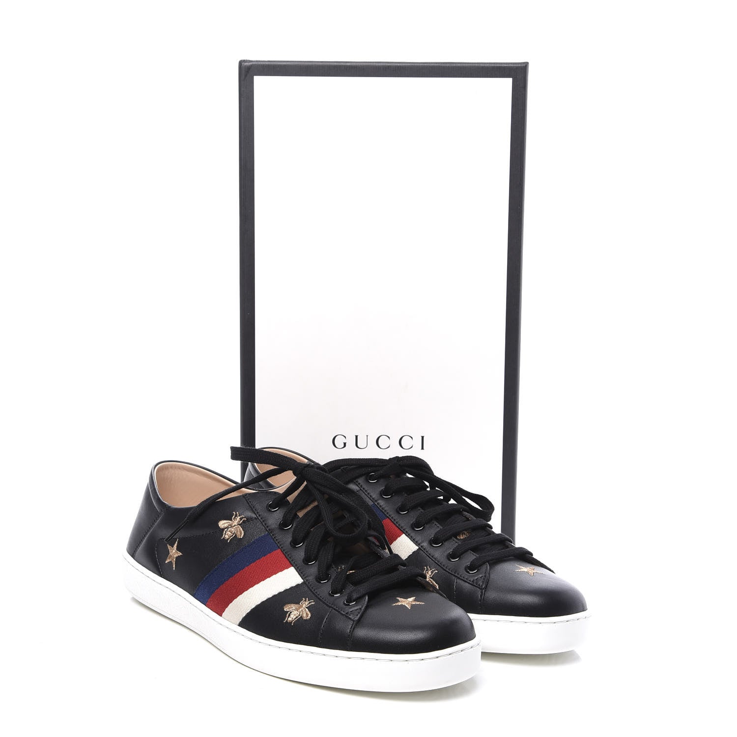 Gucci Calfskin Bee Star Embroidered Mens Sylvie Web Ace Sneakers 11 Black 11 of 11