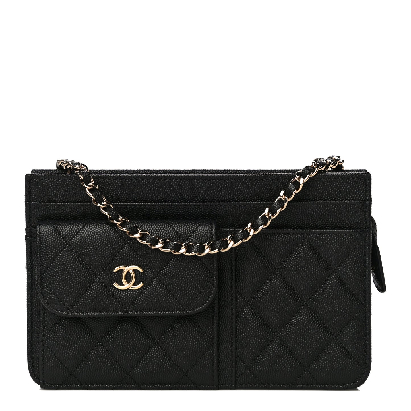 Caviar Quilted Clutch With Chain Black