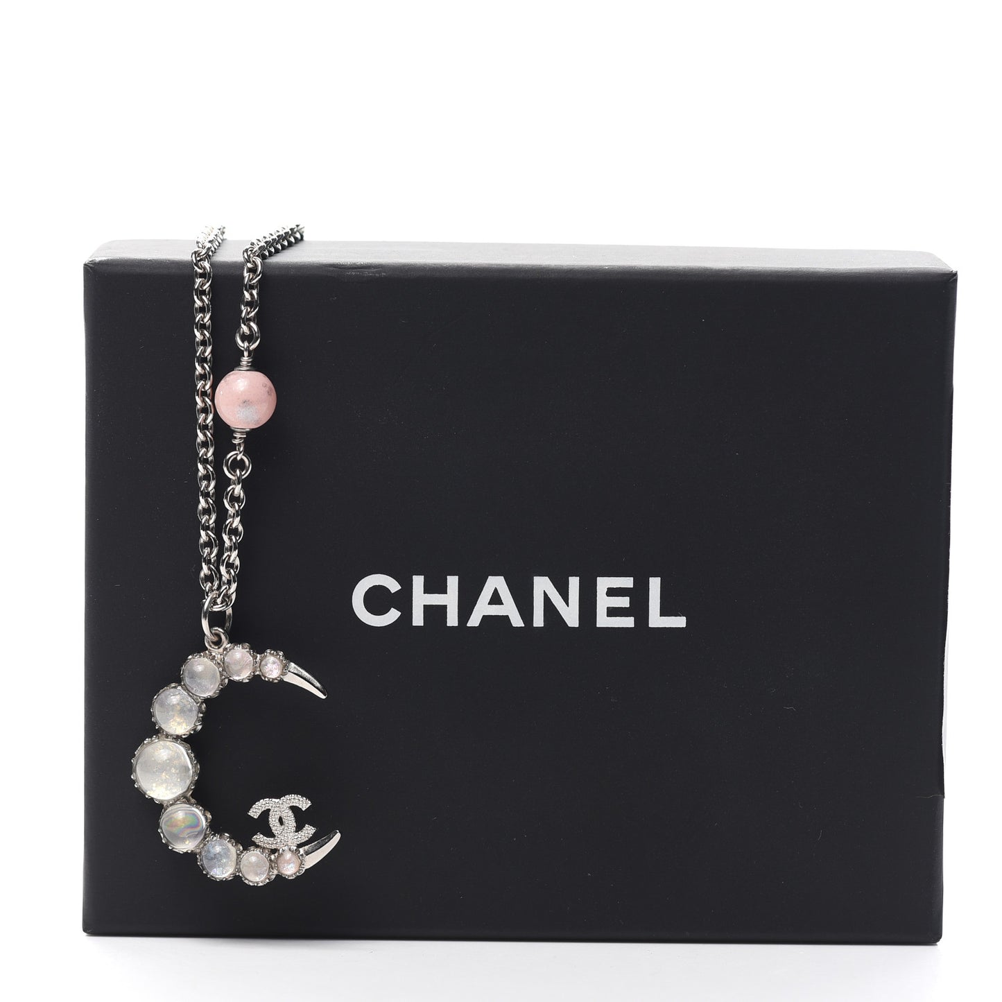 Beaded Moonstone CC Crescent Necklace Pink Silver Multicolor