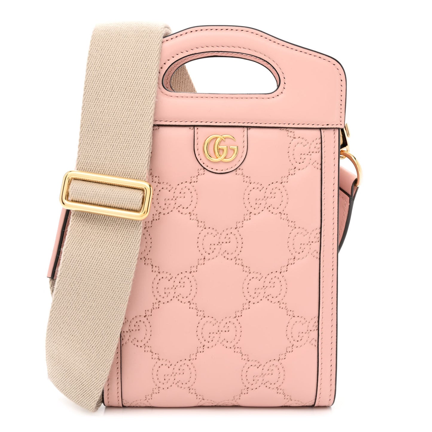 Calfskin GG Matelasse Mini Top Slip Handle Crossbody Bag Perfect Pink Natural