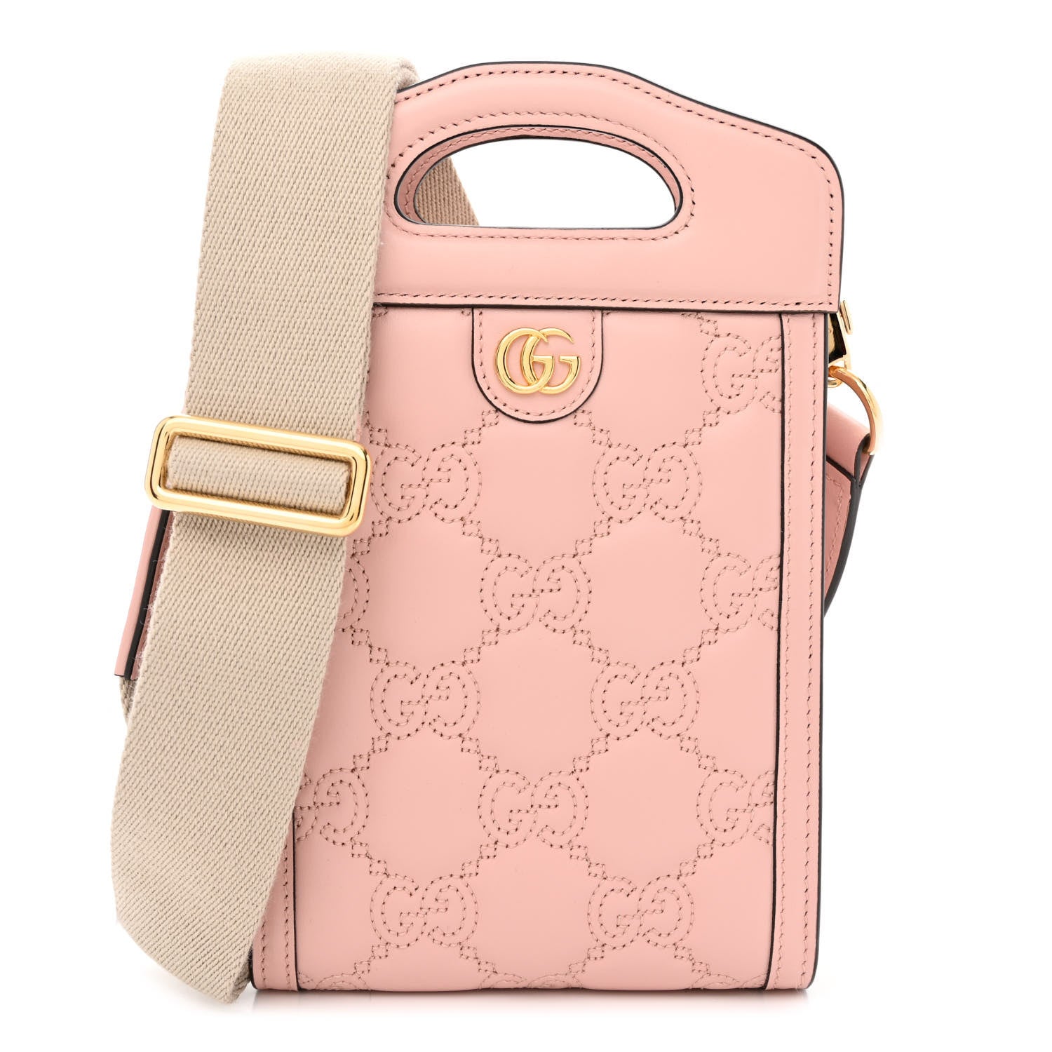 Gucci Calfskin GG Matelasse Mini Top Slip Handle Crossbody Bag Perfect Pink Natural 1 of 10