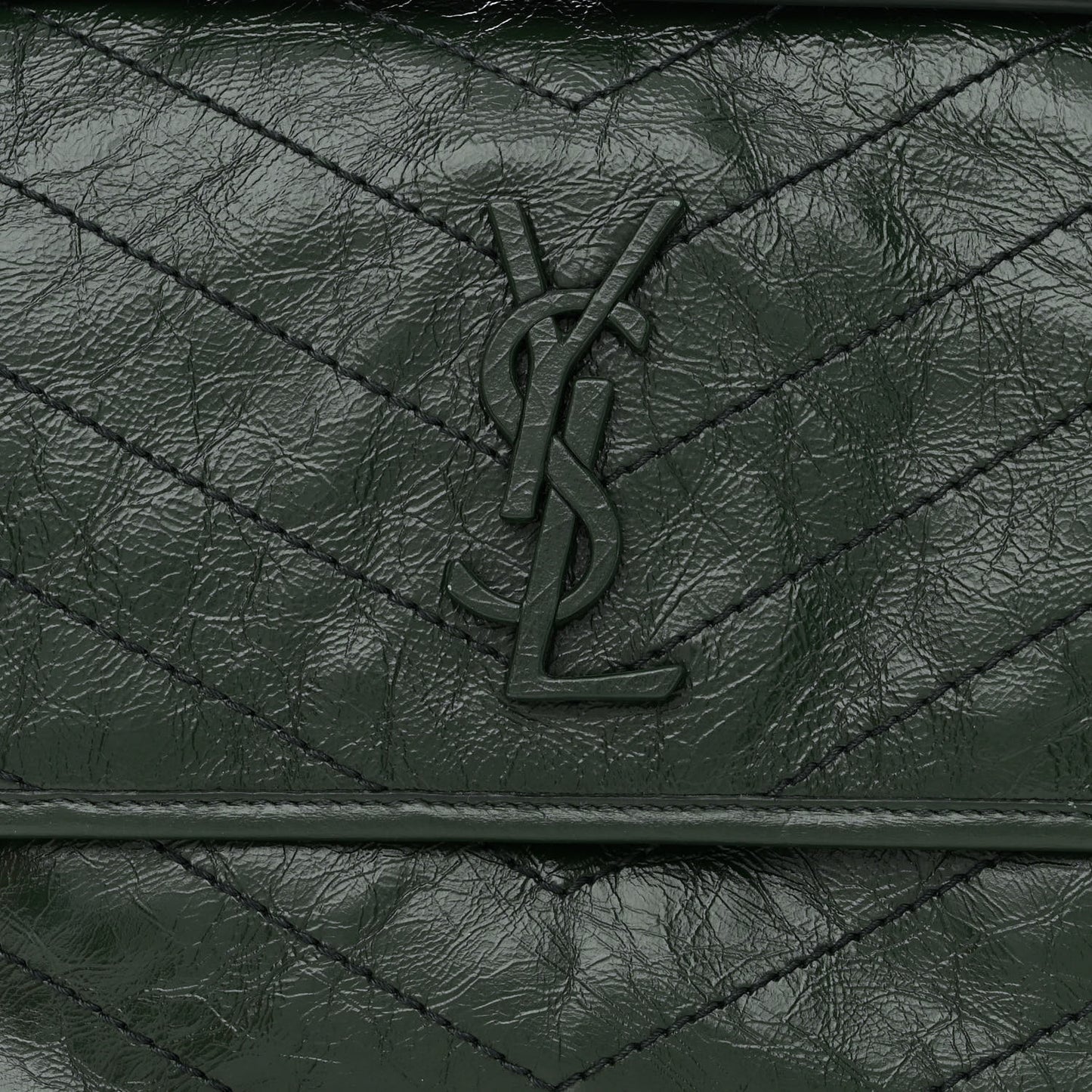 Crinkled Calfskin Matelasse Monogram Medium Niki Chain Satchel Military Olive