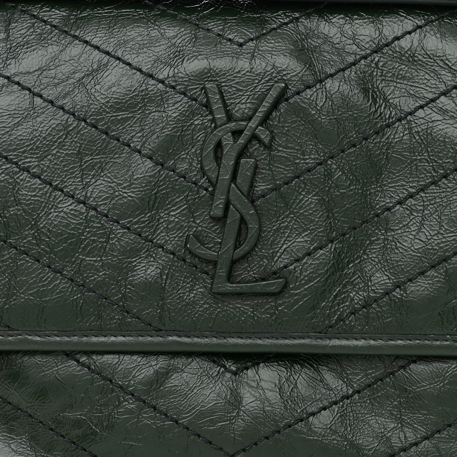 Saint Laurent Crinkled Calfskin Matelasse Monogram Medium Niki Chain Satchel Military Olive 8 of 10