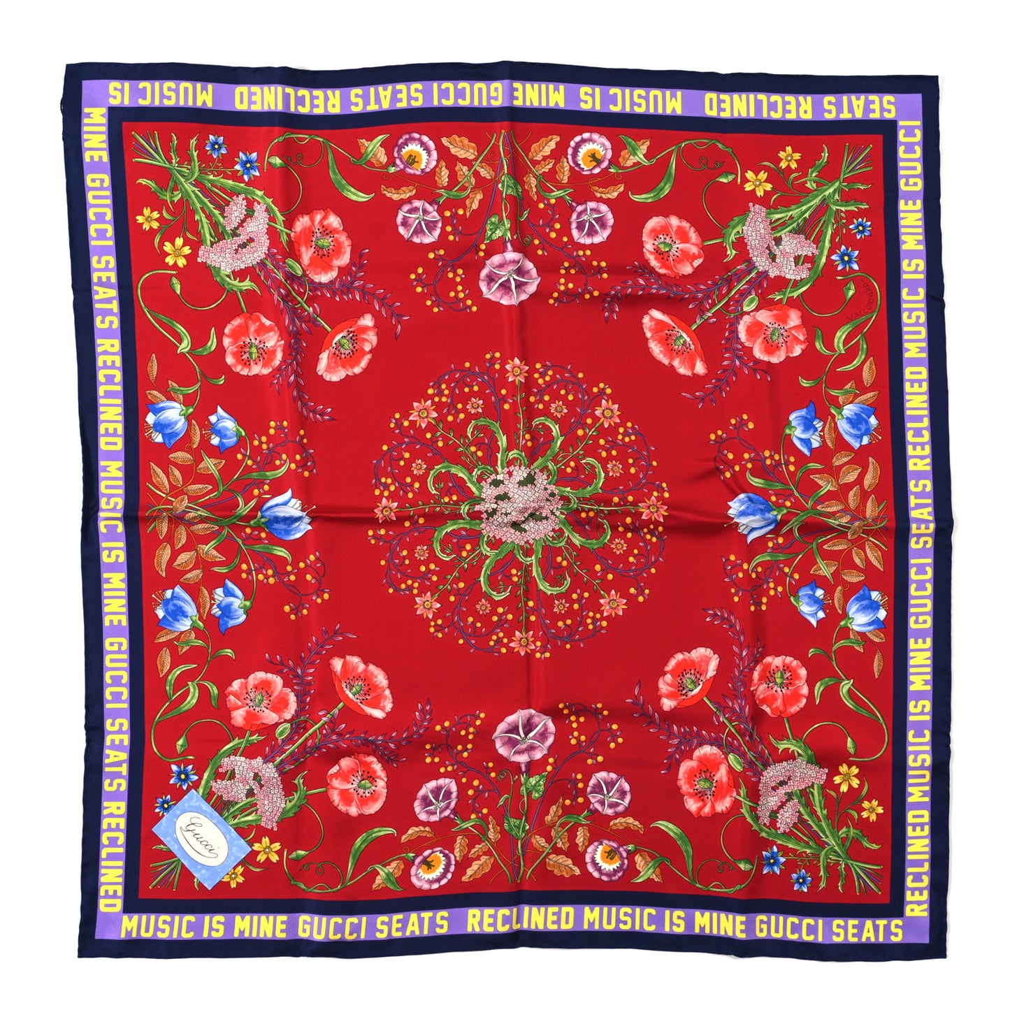 Silk Twill Campanule Cent Square Scarf Red Blue