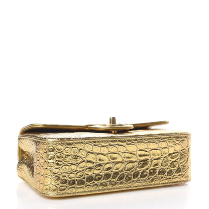 Chanel Metallic Calfskin Crocodile Embossed Cocodile Rectangular Mini Flap Gold 4 of 10
