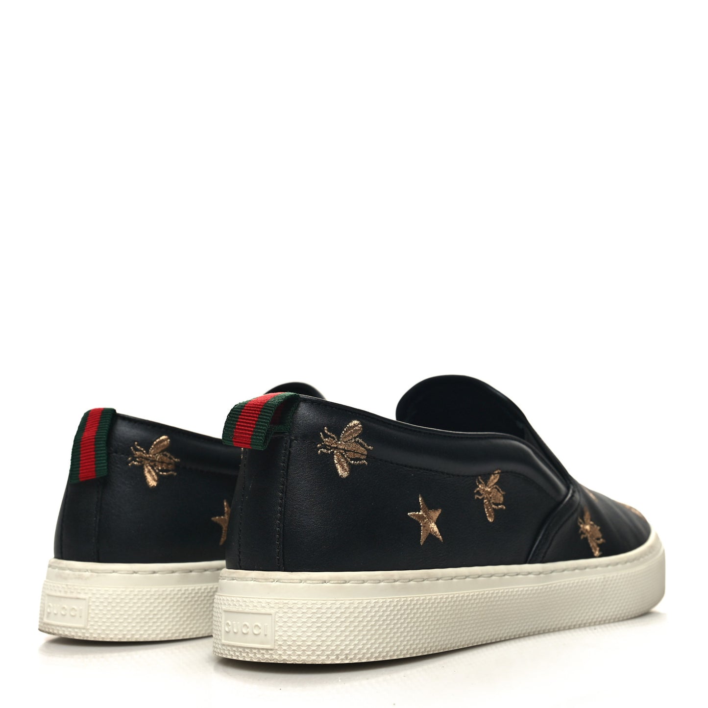 Calfskin Miro Soft Bee Star Embroidered Mens Dublin Slip On Sneakers 9 Black