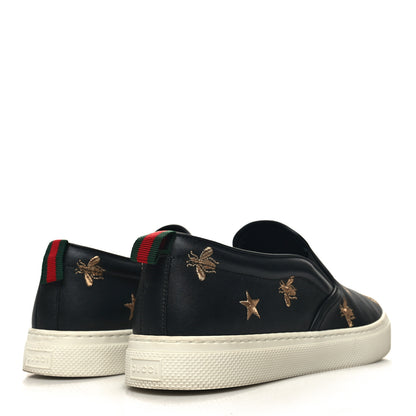 Gucci Calfskin Miro Soft Bee Star Embroidered Mens Dublin Slip On Sneakers 9 Black 4 of 9
