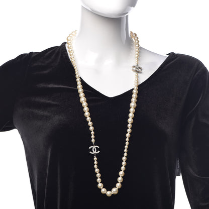 Chanel Graduated Pearl CC Long Necklace Silver 2 of 6