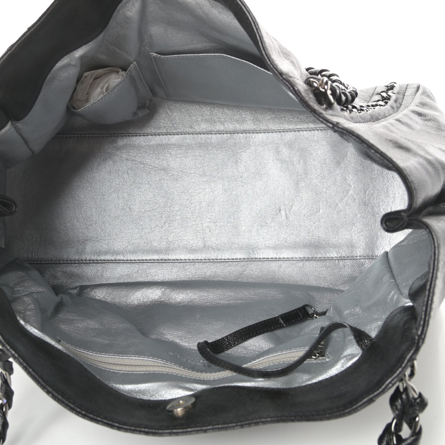 Glazed Caviar East West Modern Chain Tote Black