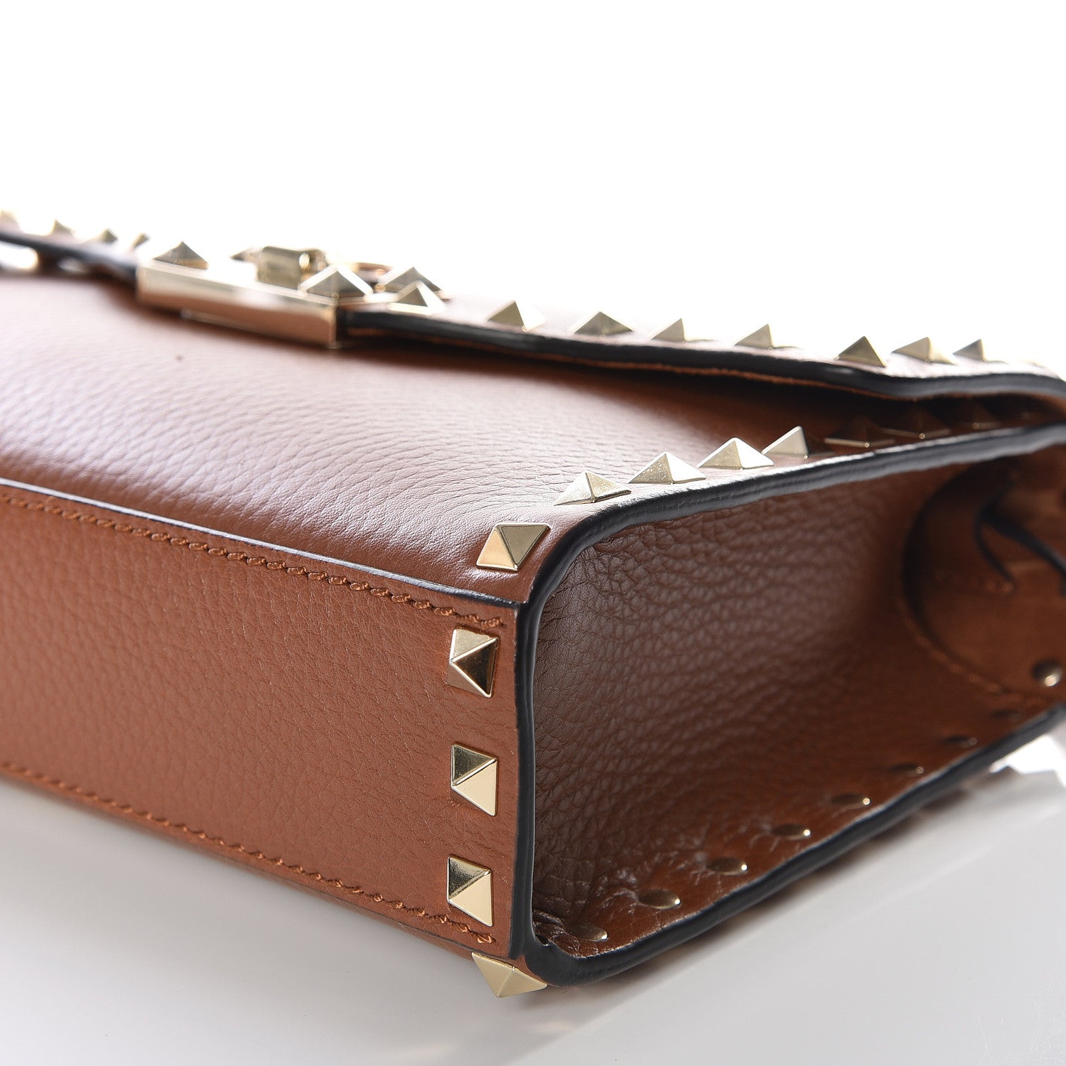Valentino Garavani Pebbled Calfskin Medium Rockstud Flip Lock Crossbody Bag Bright Cognac 6 of 9