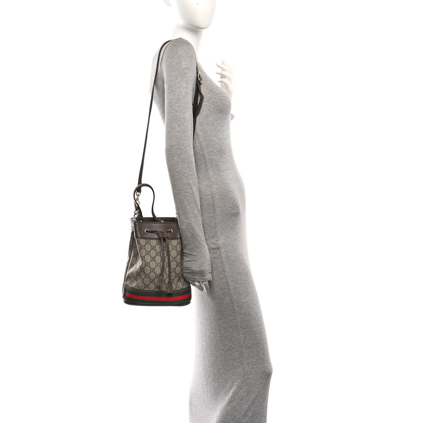 GG Supreme Monogram Web Small Ophidia Bucket Bag Brown