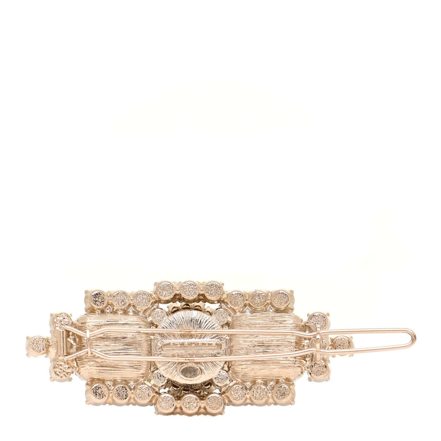 Chanel Metal Crystal Pearl CC Hair Clip Barrette Gold Black 3 of 6