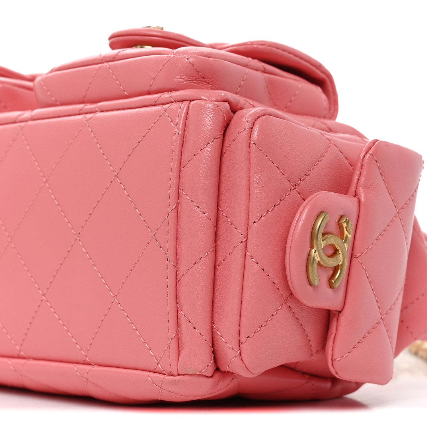 Chanel Shiny Lambskin Quilted Trendy Pockets Hobo Coral Pink 10 of 10