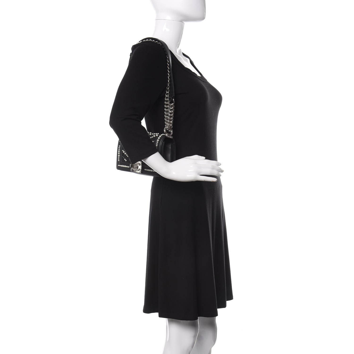 Chanel Calfskin Pearl Chevron Small Boy Flap Black 2 of 11