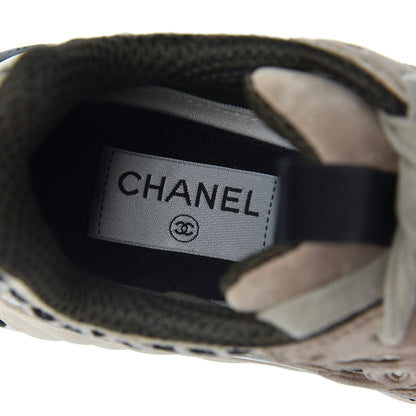 Chanel Suede Calfskin Embroidered CC Sneakers 36 Beige Black 6 of 9