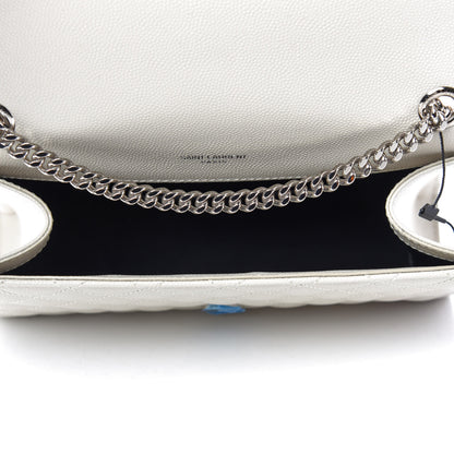 Saint Laurent Grain De Poudre Textured Mixed Matelasse Triquilt Small Monogram Satchel Crema Soft 5 of 10