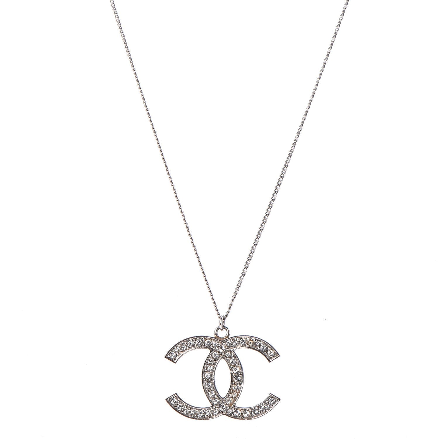 Chanel Crystal Large CC Necklace Silver 1 of 5
