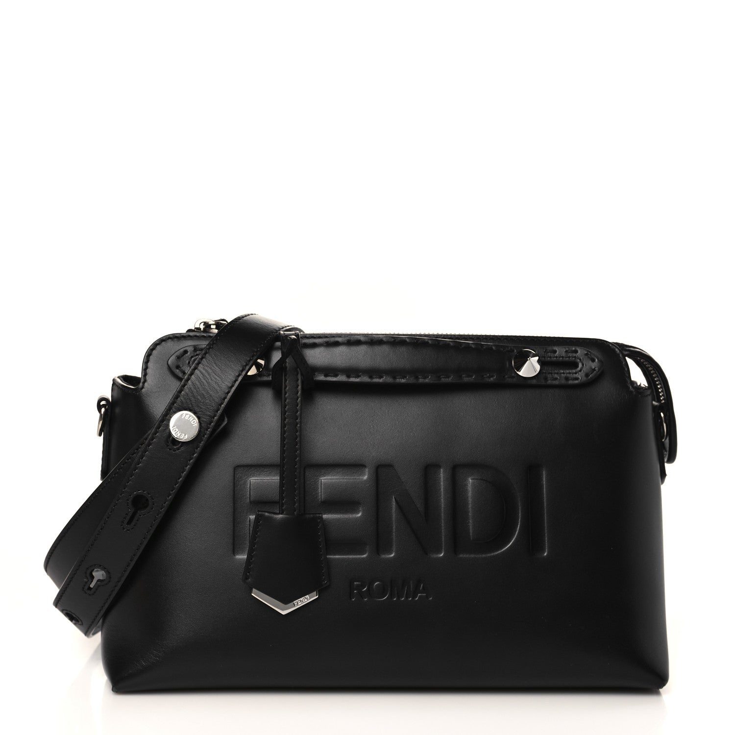 Fendi Vitello King Logo Embossed Medium By The Way Boston Bag Black 1 of 9
