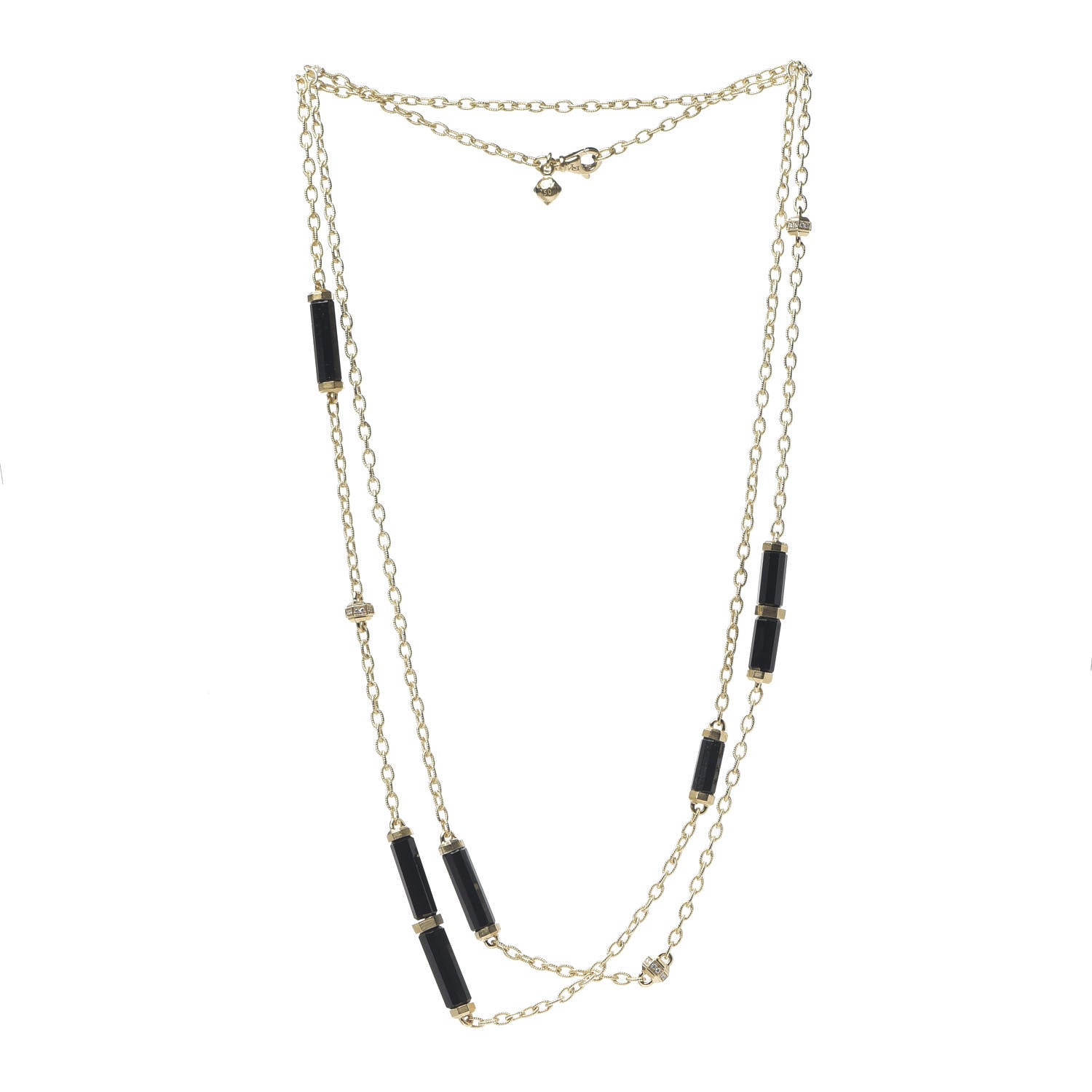 David Yurman 18K Yellow Gold Diamond Black Onyx Barrels Long Station Necklace 2 of 4
