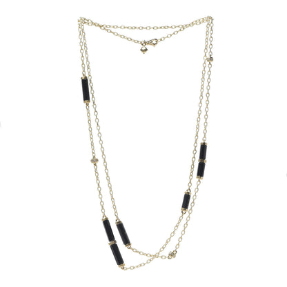 David Yurman 18K Yellow Gold Diamond Black Onyx Barrels Long Station Necklace 2 of 4