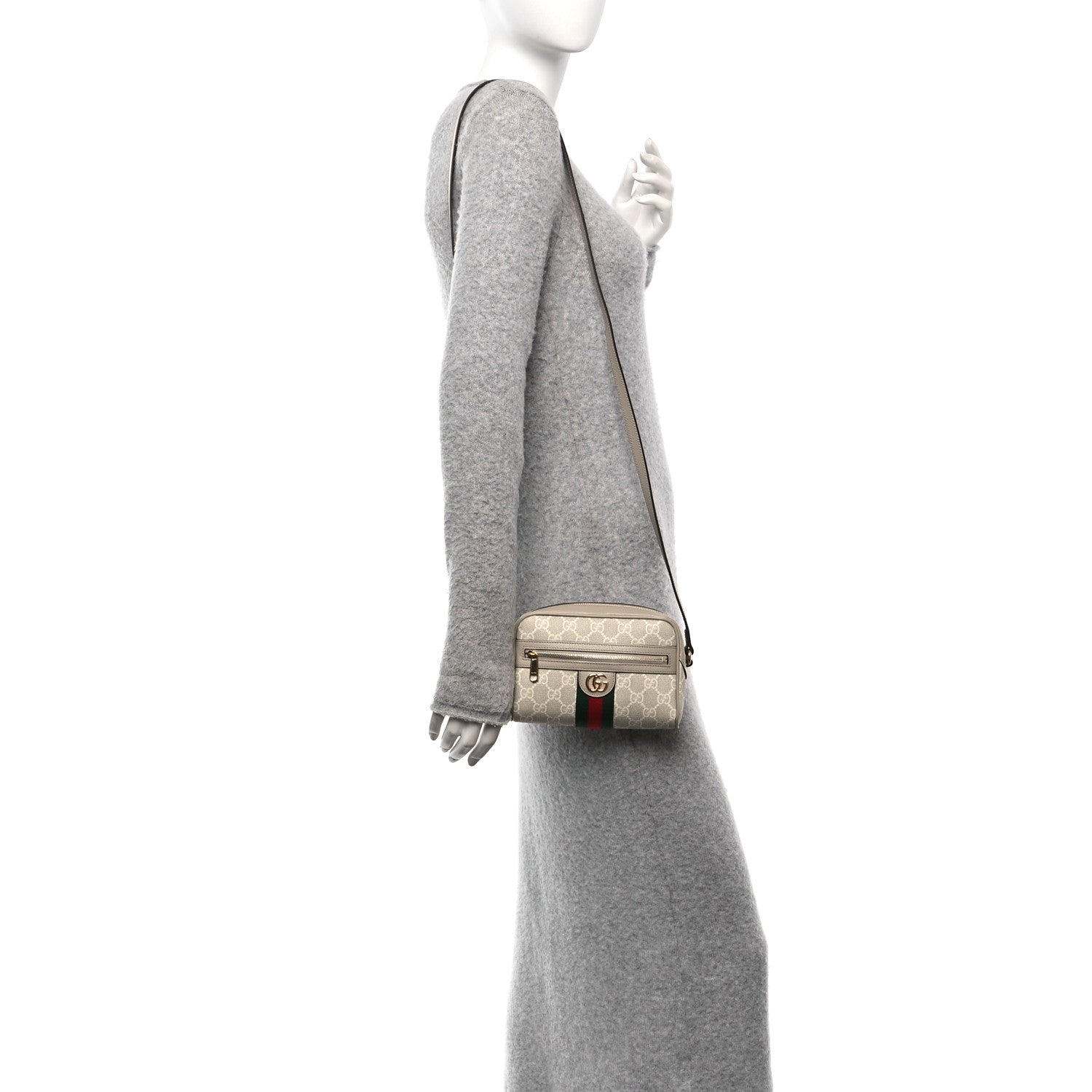 Gucci GG Supreme Monogram Textured Dollar Calfskin Mini Ophidia Shoulder Bag Beige Mystic White Oatmeal 2 of 11