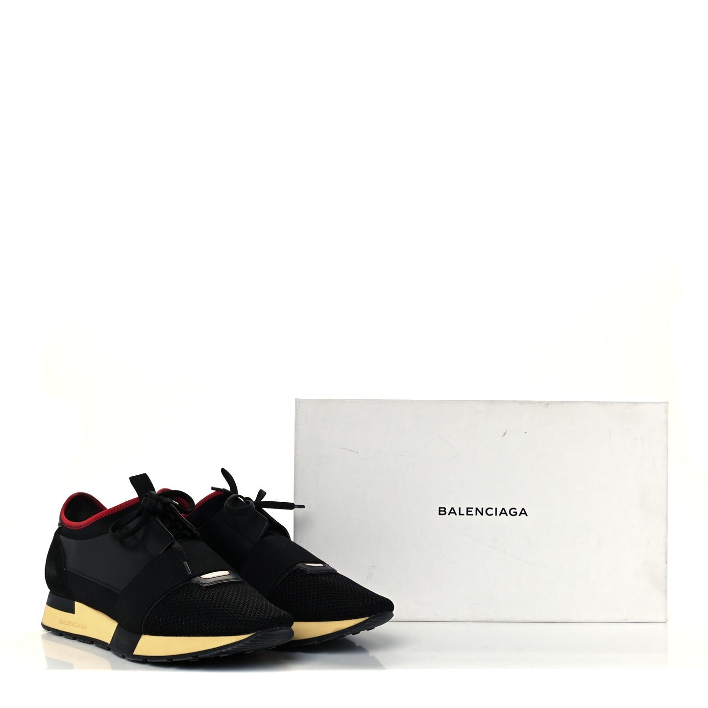 Calfskin Neoprene Mesh Suede Race Runner Sneakers 41 Black Yellow