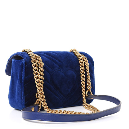 Gucci Velvet Matelasse Mini GG Marmont Shoulder Bag Cobalt Blue 3 of 9