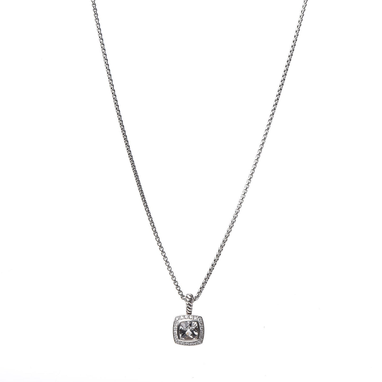 Sterling Silver Diamond White Topaz 7mm Petite Albion Pendant Necklace