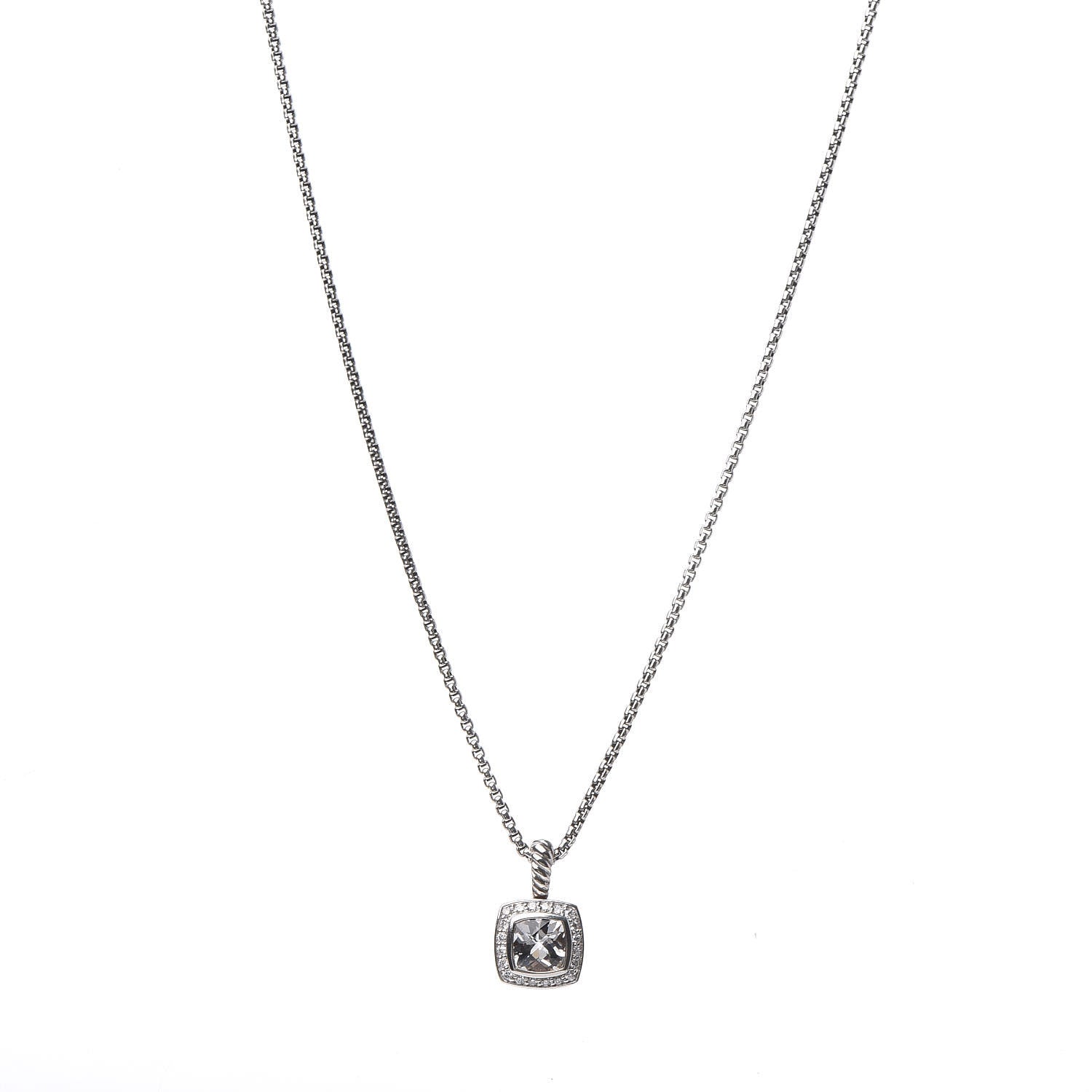 David Yurman Sterling Silver Diamond White Topaz 7mm Petite Albion Pendant Necklace 1 of 6