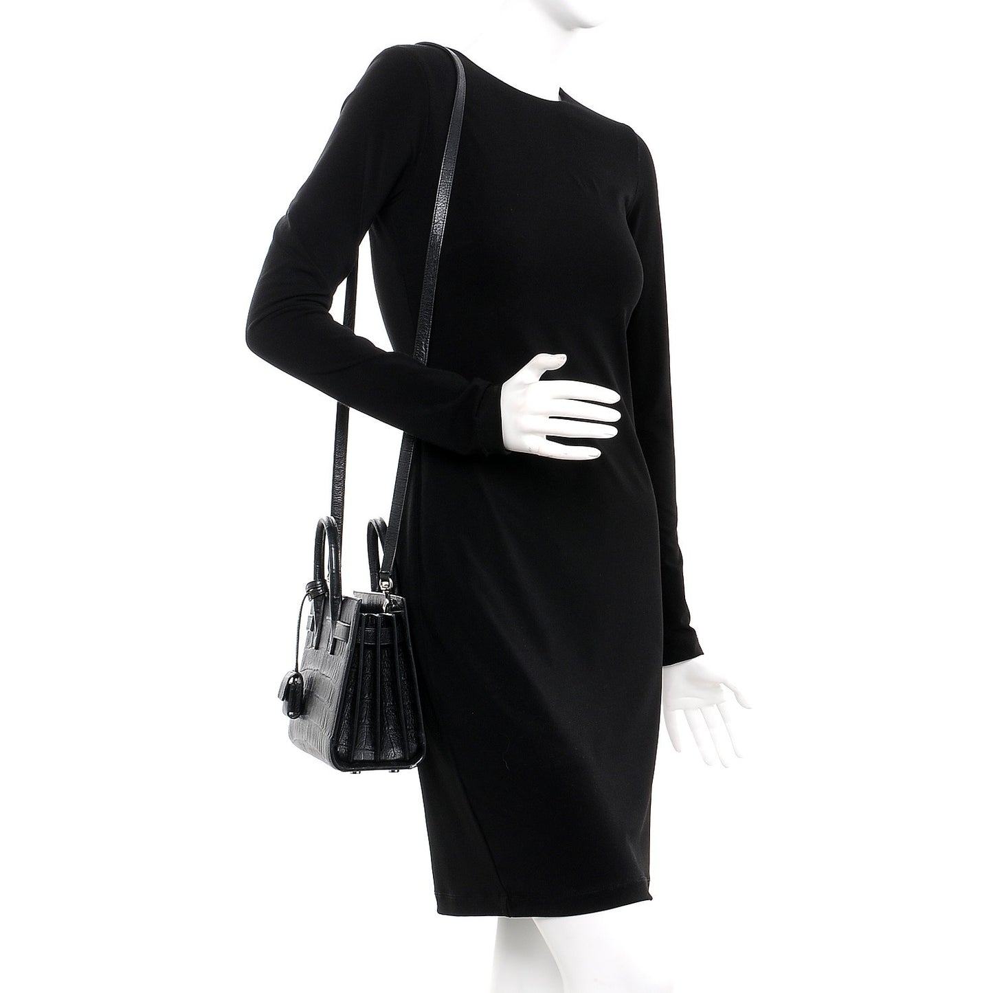 Calfskin Crocodile Embossed Nano Sac De Jour Black