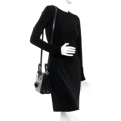 Saint Laurent Calfskin Crocodile Embossed Nano Sac De Jour Black 2 of 10