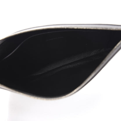 Balenciaga Metallic Goatskin Logo Large Everyday Zip Pouch Argent Black 4 of 6