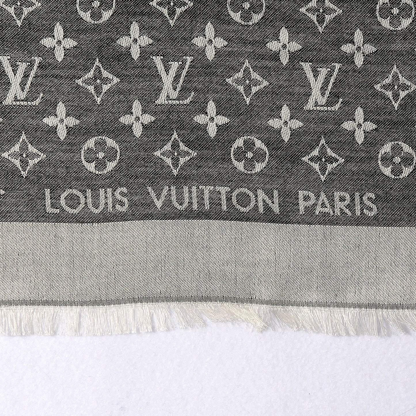 Wool Silk Monogram Denim Shawl Black