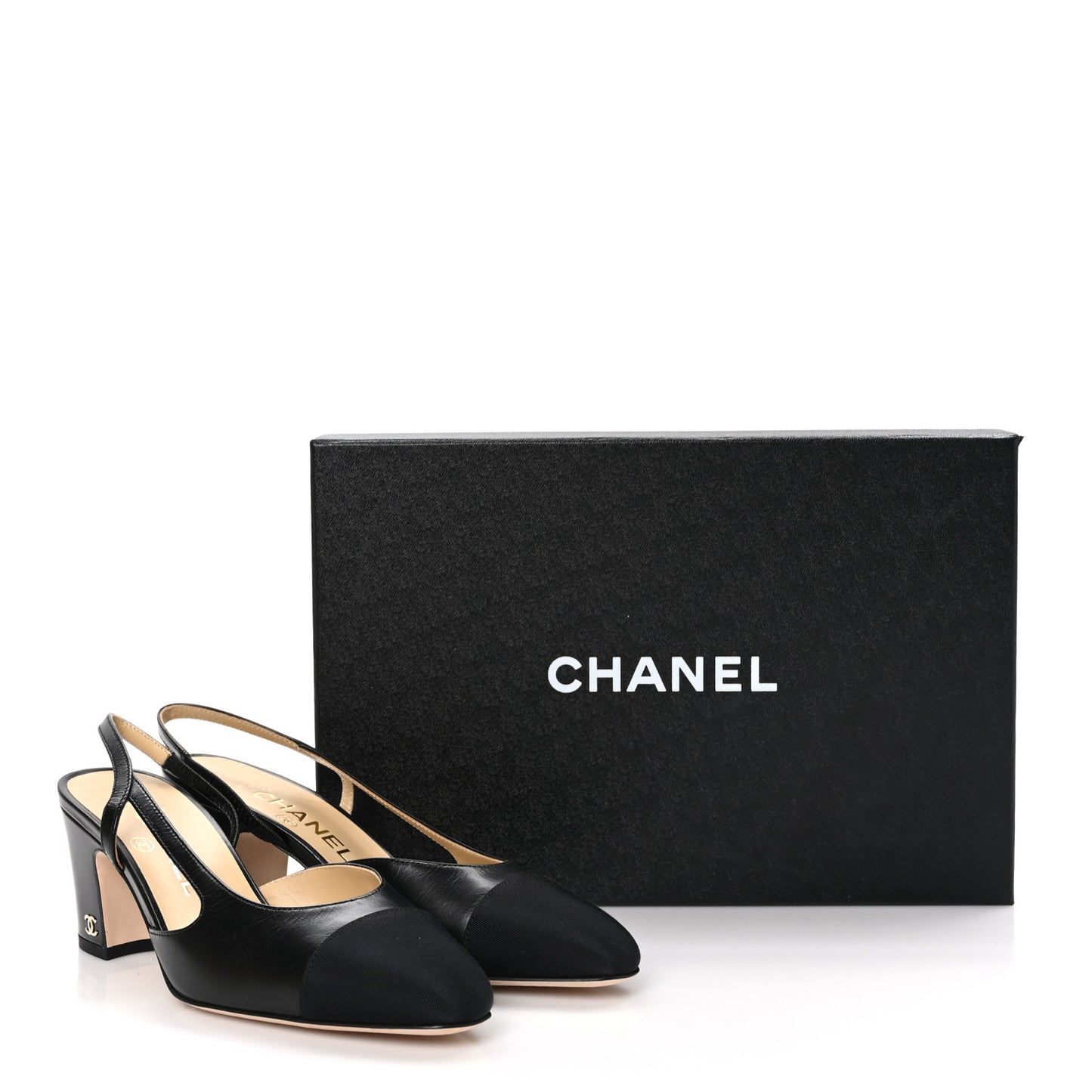 Goatskin Grosgrain Cap Toe CC Slingback Sandals 36.5 Black