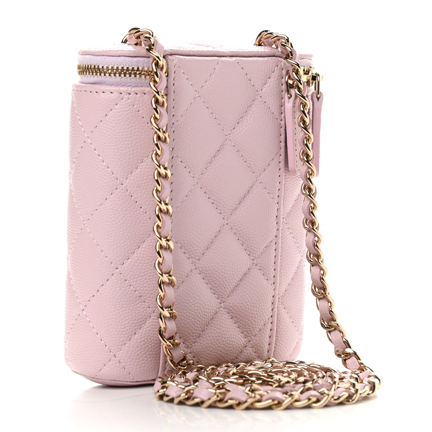 Caviar Quilted Small Vertical Coco Beauty Vanity Case With Chain Light Pink