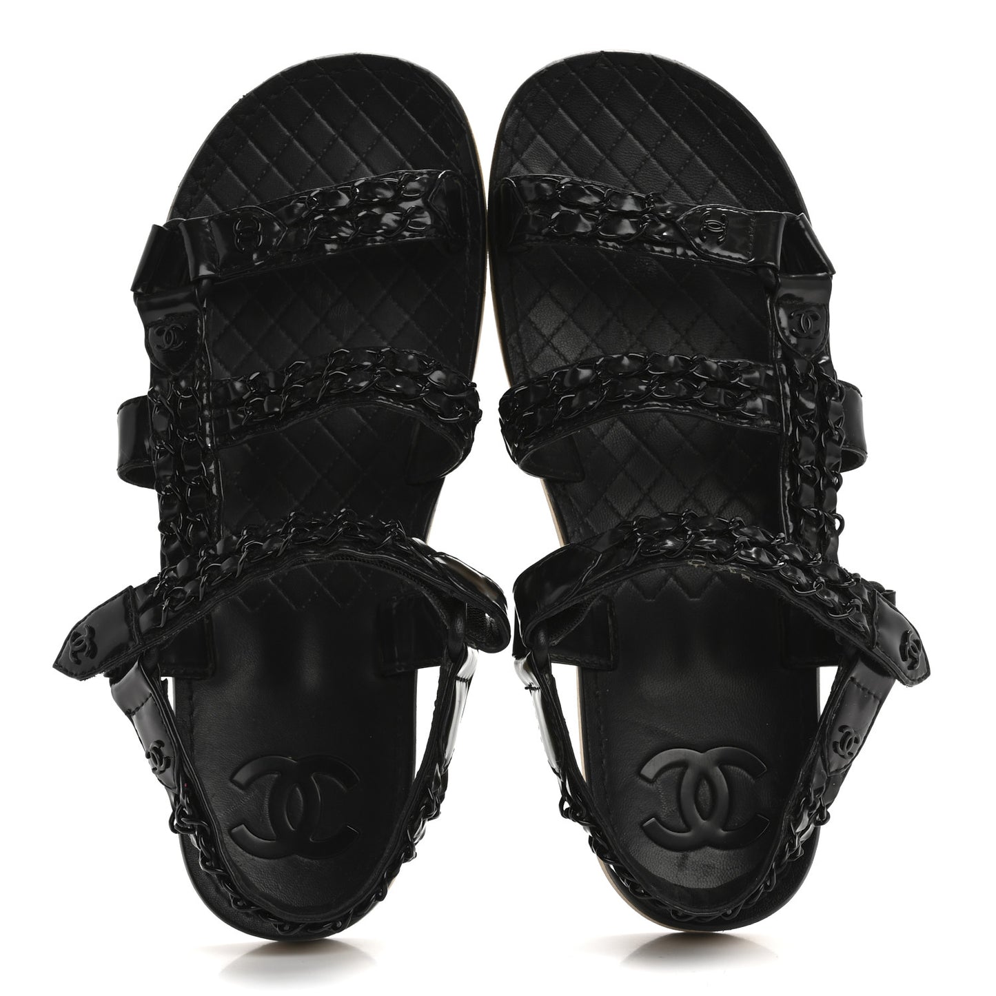 Laminated Goatskin Chain Sandals 38.5 Black