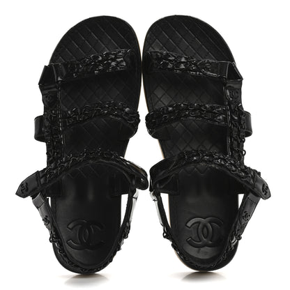 Chanel Laminated Goatskin Chain Sandals 38.5 Black 2 of 12