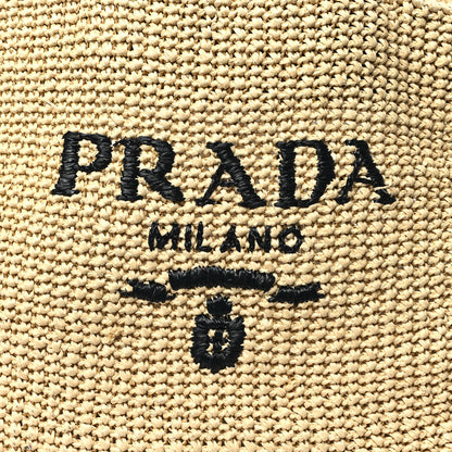 Prada Yarn Raffia Effect Crochet Embroidered Logo Tote Naturale 7 of 12
