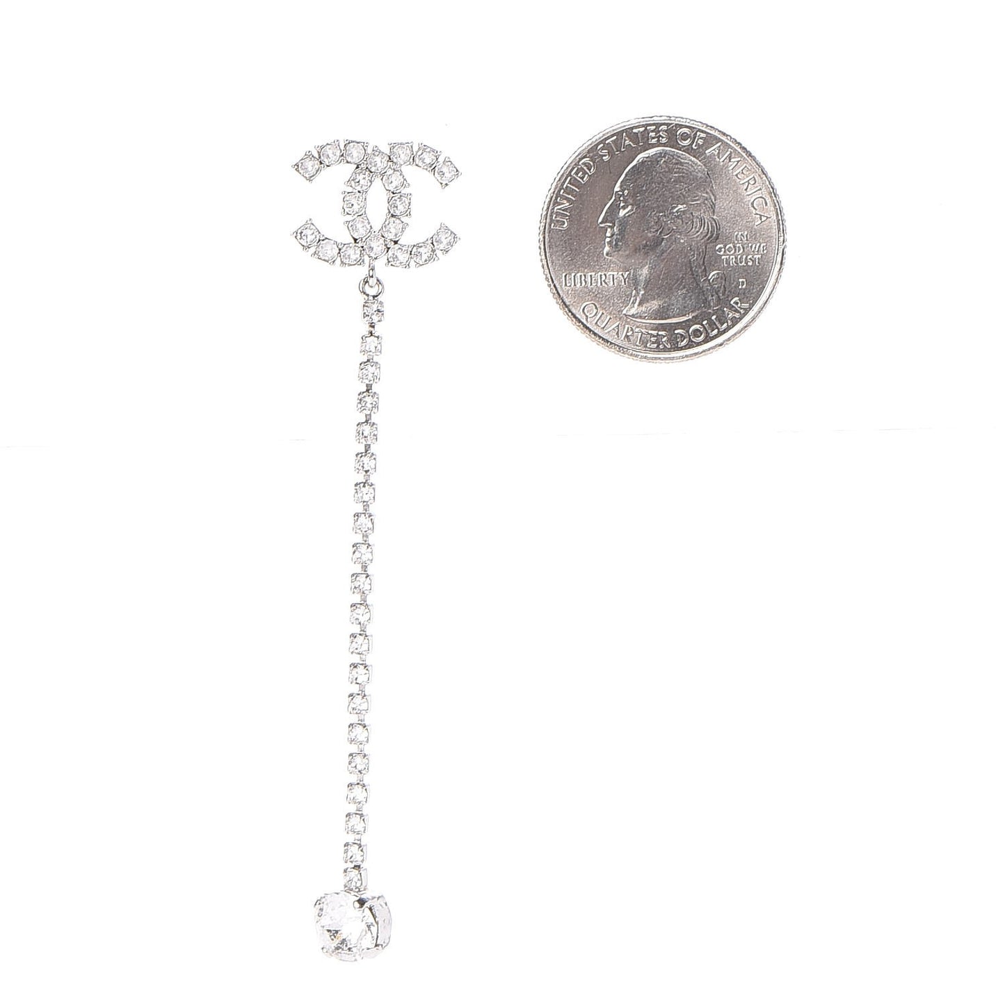 Metal Baguette Round Crystal CC Drop Long Earrings Silver