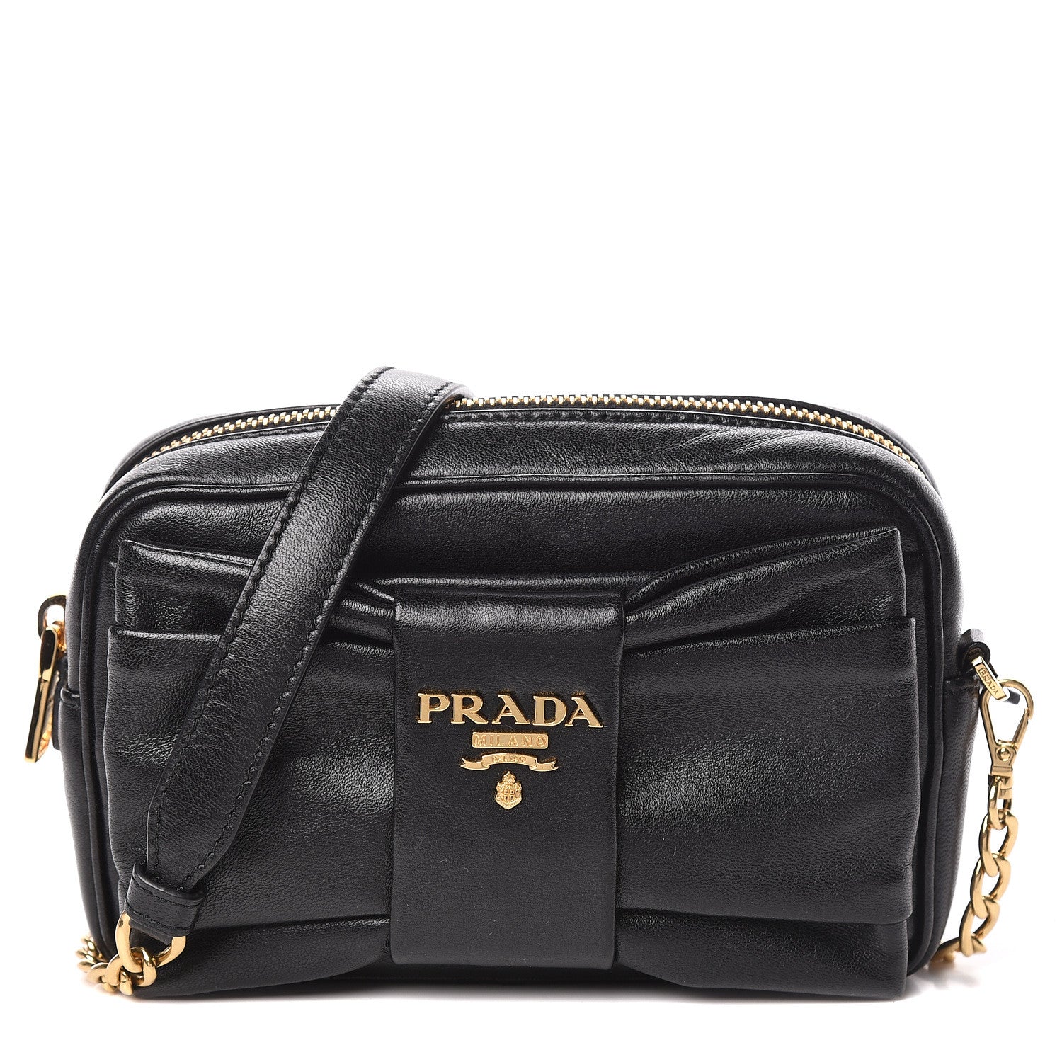 Prada Nappa Zippers Bow Clutch Black 1 of 9
