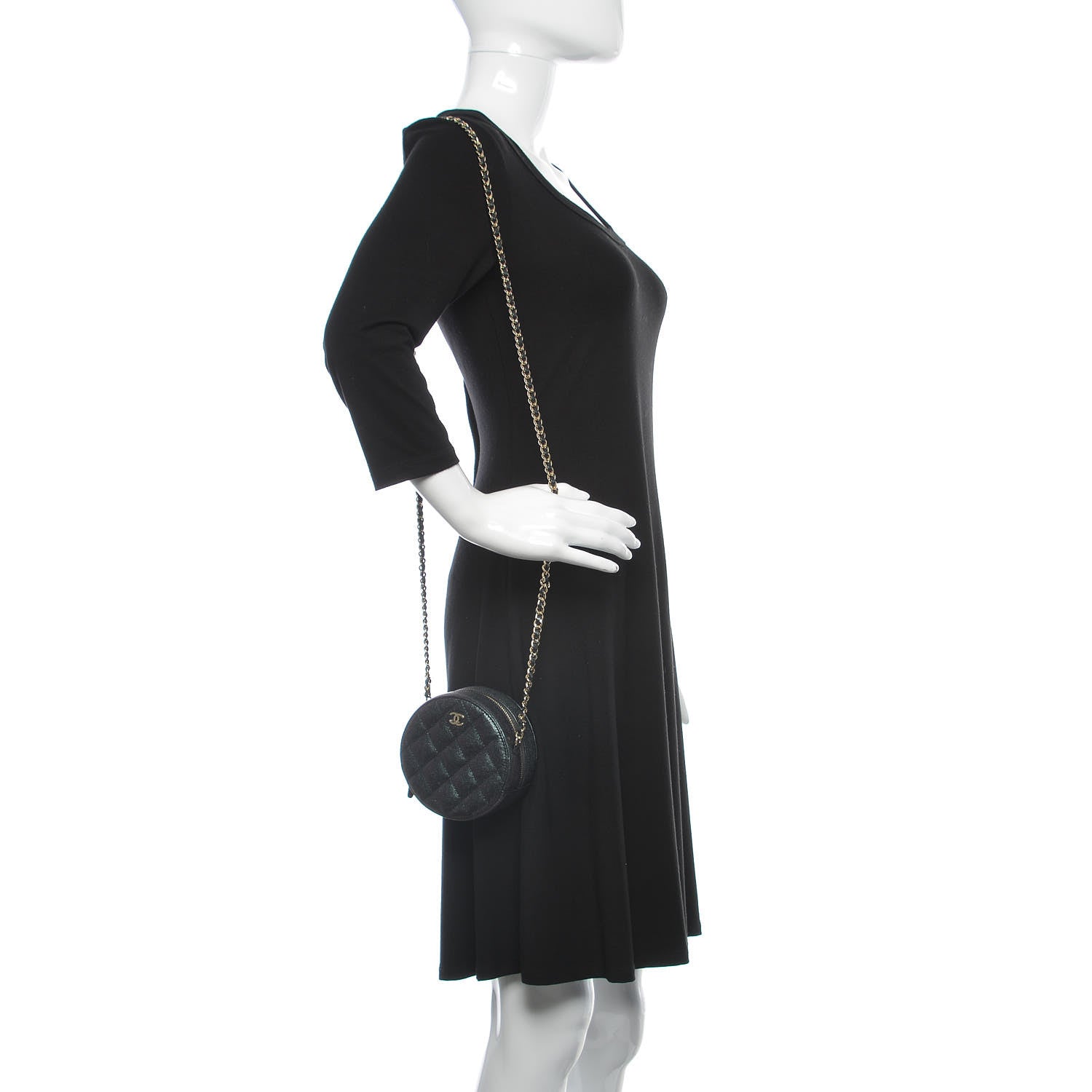 Chanel Iridescent Caviar Quilted Round Clutch With Chain Black 2 of 10