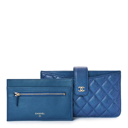 Chanel Iridescent Caviar Quilted Classic Strap Pouch Dark Blue 1 of 11