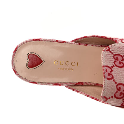 Gucci Canvas GG Monogram Horsebit Womens Princetown Slippers 38 Gardenia Hibiscus Red 7 of 10