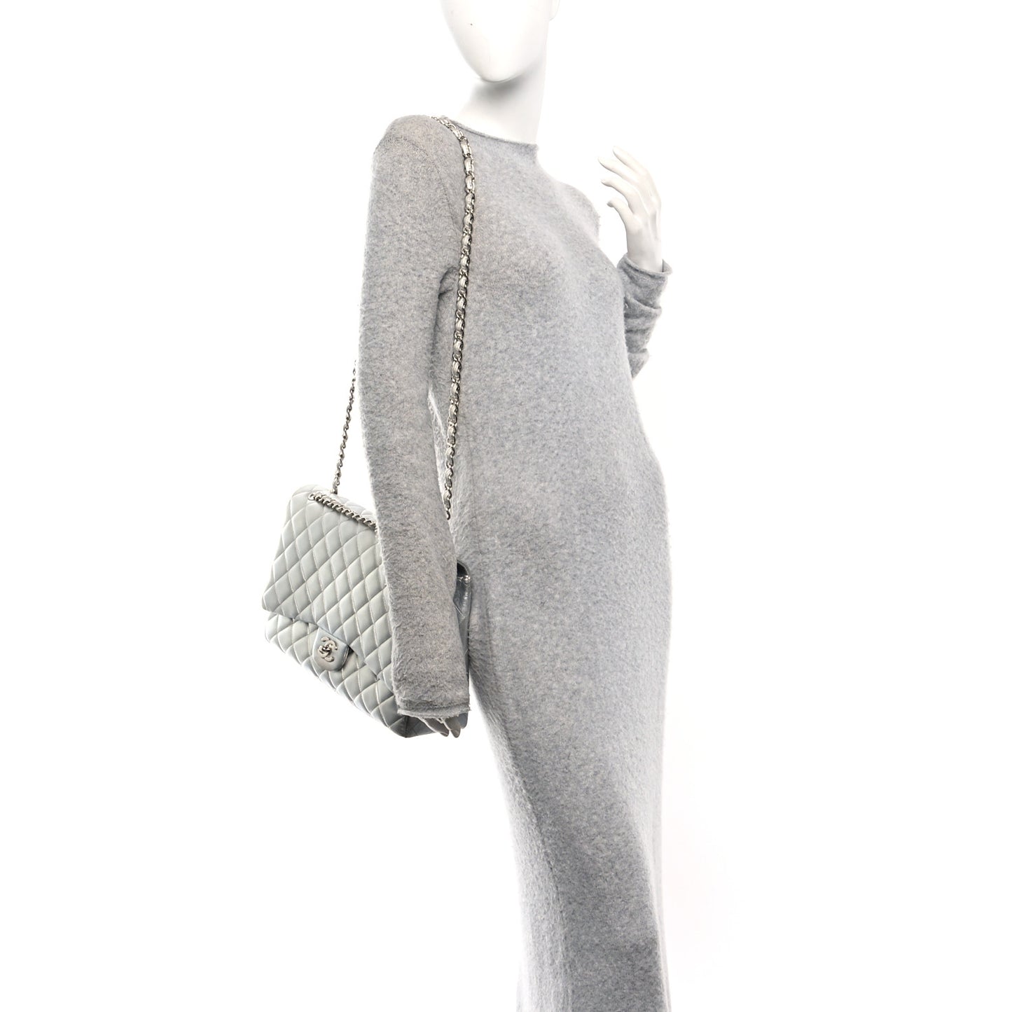 Metallic Lambskin Quilted Jumbo Single Flap Silver