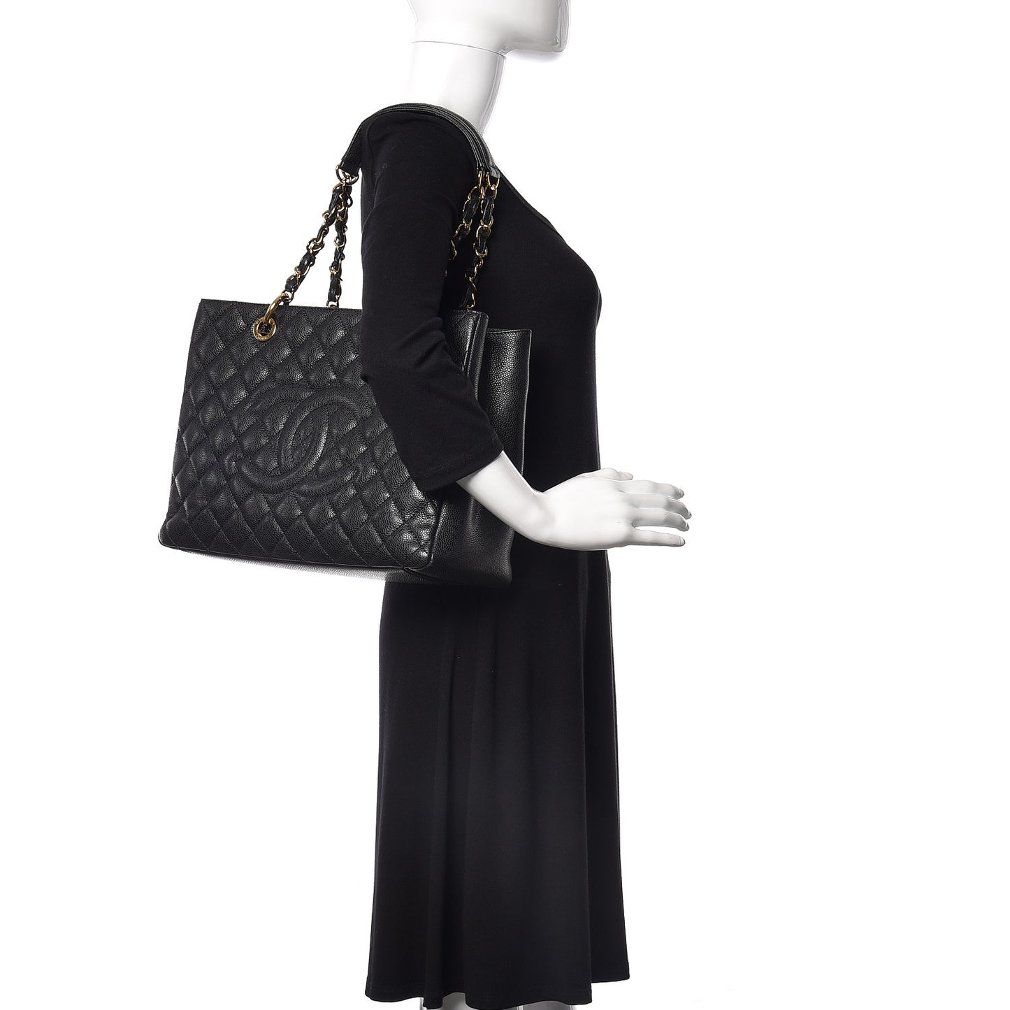 Caviar Quilted Grand Shopping Tote GST Black