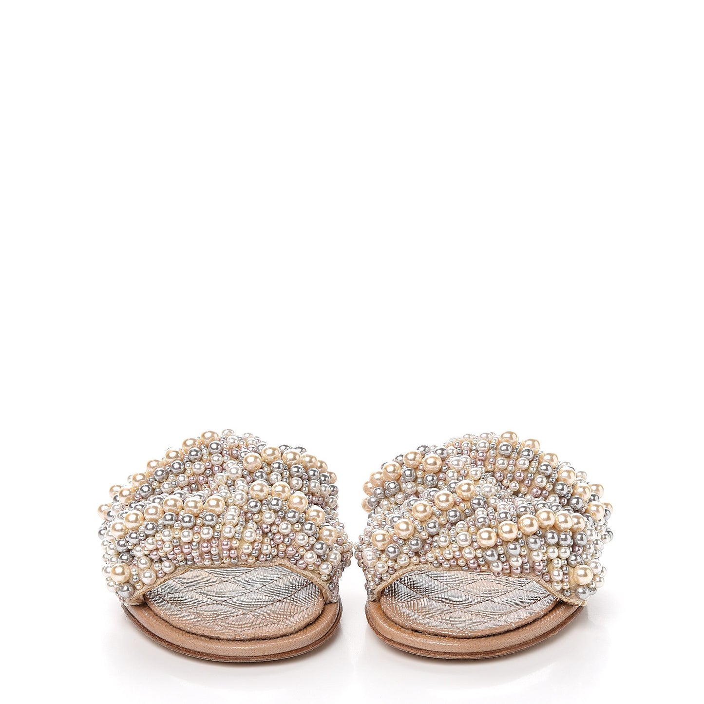 Fantasy Calfskin Pearl Cord CC Mules 36.5 Ivory Grey