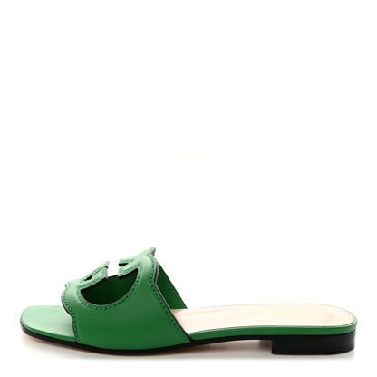 Gucci Cosmos Softy Calfskin Interlocking G Cut Out Slide Sandals 36 Green 1 of 8